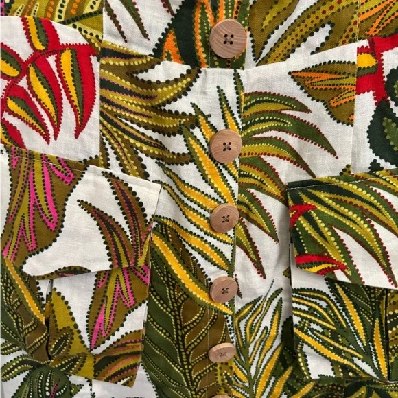 FARM RIO Spotted Leaves utility linen mini dress XL - Picture 4 of 10